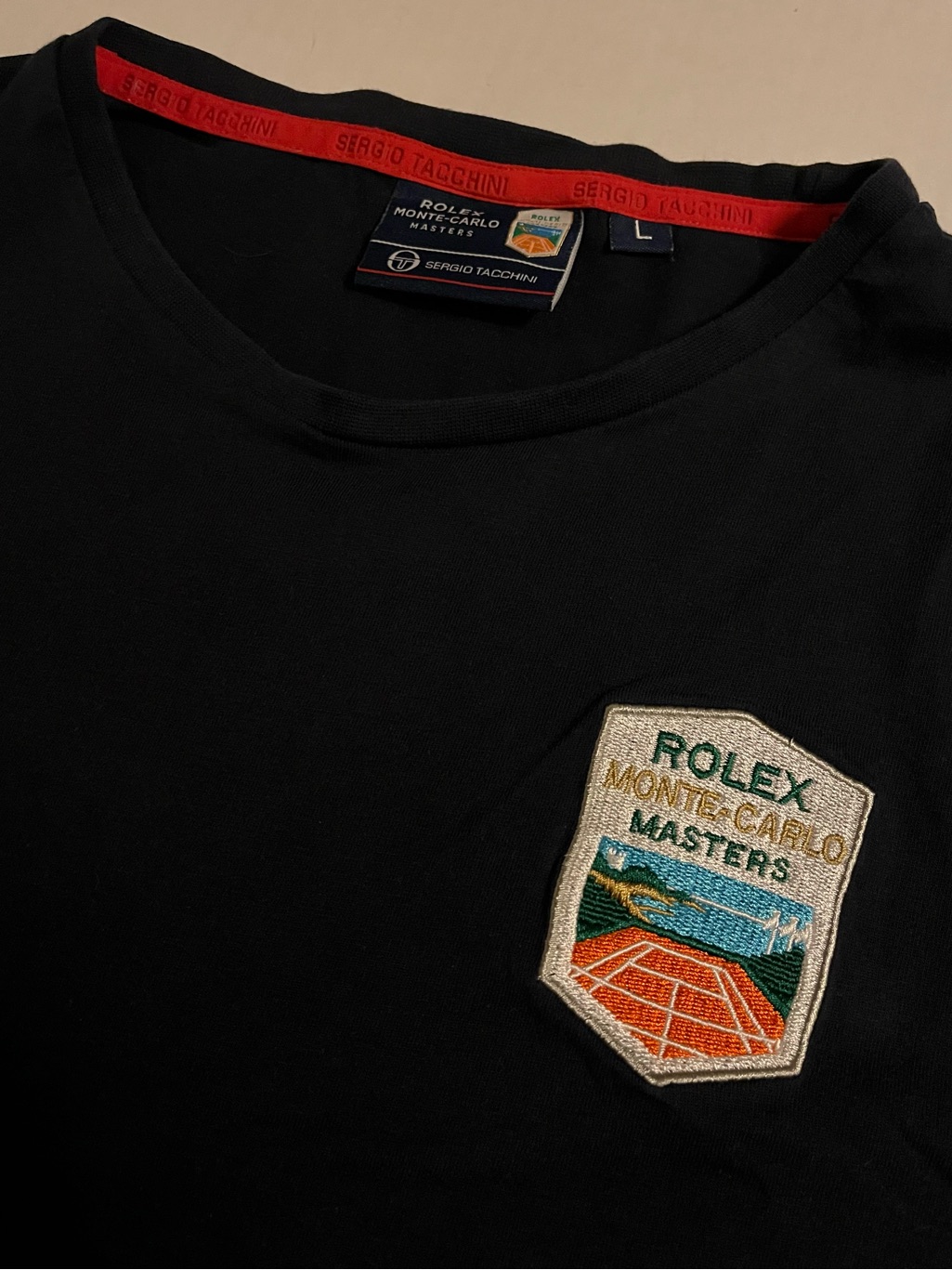 Rolex Monte Carlo Masters Sergio Tacchini Embroidered Tennis TShirt Large Blue Rolex Monte Carlo Masters Sergio Tacchini Embroidered Tennis TShirt Large Blue